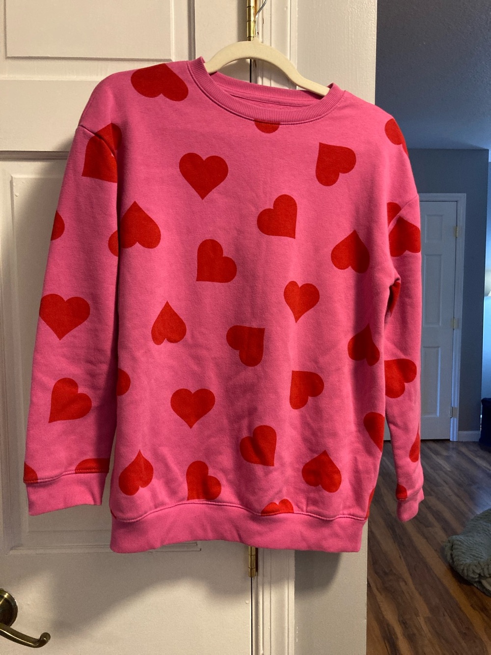 Cat & Jack Pink Sweatshirt with Red Heart Print